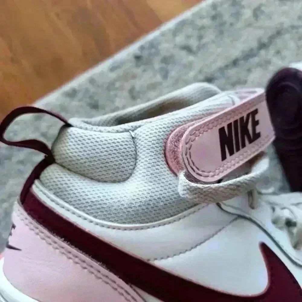 Nike Youth Court Borough Mid 2 White, Pink, and Burgundy Sneaker 4.5 Y